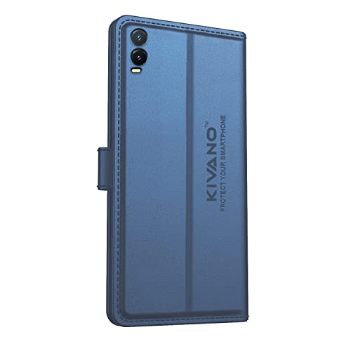 Image of KIVANO Vivo T1x Professional Series Wallet Case | Luxurious Design | Premium | PU Leather Flip Case Back Cover - Dark Blue