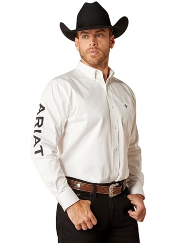 ARIAT White Team Logo Twill Classic Fit Men's Longsleeve Shirt 10046825