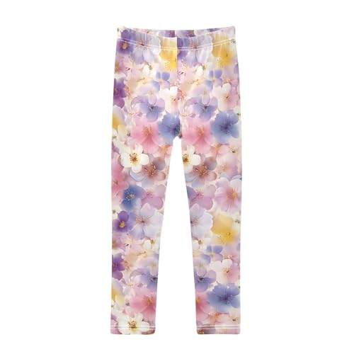 ALAZA Girls' Leggings Children's Yoga Pants Skinny Printed Dance Lovely Flowers Comfortable 4T