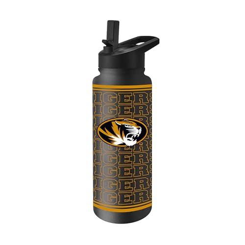 Logo Brands NCAA Missouri Tigers 34 oz Travel Quencher Bottle — Team Color | Stainless Steel | Double Wall | Echo Design