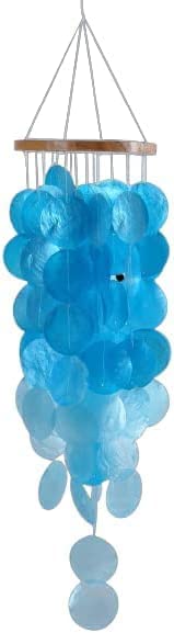Capiz Shell Wind Chimes - Memorial Chimes with Clear, Melodious Sound - Handmade, Sturdy Work Wind Chime Provides Comfortable Ambiance daily - Blue