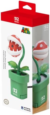 Caixa do produto Hori Piranha Plant Camera para Nintendo Switch 2 com embalagem vermelha e branca.