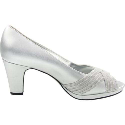 Easy Street Womens Lavish Peep Toe Slip On Pumps Silver 7 Wide (C,D,W)2