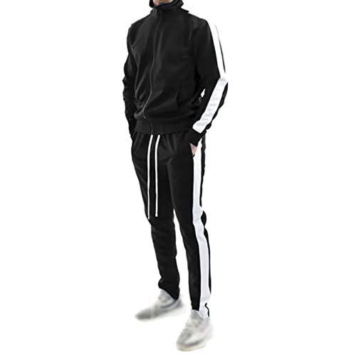 Glvsz Male Casual Solid Two Piece Suit Pocket Zipper Raglan Sleeve Hoodies Drawstring Zipper Pocket Pants Set Mens Tuxedo Suit #TOP7
