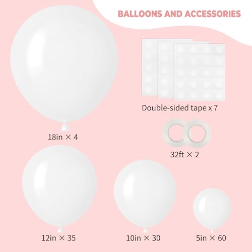image for RUBFAC 129pcs White Balloons Different Sizes 18 12 10 5 Inch for Garla