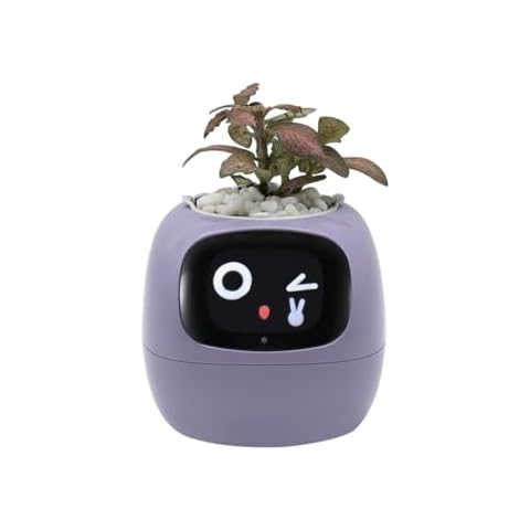 Odpaltoy Smart Plant Pot with Expression,AI Smart Planter Robot for Indoor Decoration,Inteligente Planter Includes Water/Light/Temperature Sensor,Ivy Smart Planter, (Purple) Cover
