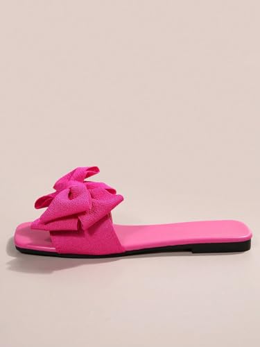 GORGLITTER Women's Bow Sandals Dressy Cute Metallic Square Open Toe Slip on Summer Flat Sandals4