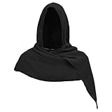 Medieval Cloak with Hood Unisex, Women Renaissance Shawl Scarf Cape, Men Multifunctional Hooded Cowl for Halloween Cosplay (Black)