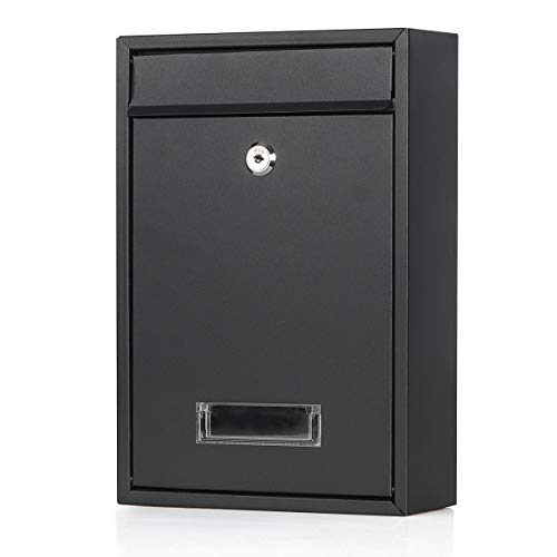 Image of Jssmst Locking Mailboxes Wall Mounted Vertical Key Lock Drop Mail Box Medium Capacity Galvanized Steel Cover Rust-Proof Metal Post Box, 12.6 x 8.6 x 3.4 Inch, Black Matt, SM-0601LM