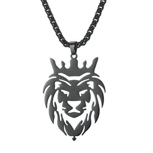 VASSAGO Collier Tête de Lion Avec Pendentif Animal Creux en Acier Inoxydable - Lion Avec Couronne de Roi - Tendance Punk - Bijoux Cadeaux Pour Homme et Femme