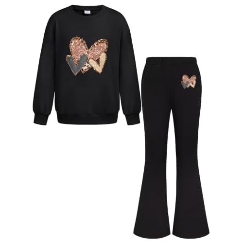 HOZIY Girls Fall Outfits 2 Piece Sweatshirt Clothes with Pockets Flare Pant