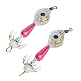 DAZZLEEX 2 ganchos LED brillantes de calamar material ABS para pesca nocturna, calamar, sepia, pulpo con diseño de cuentas reflectantes en verde, rosa, amarillo, tamaños de 9,5 cm y 7,5 cm (5# rosa)