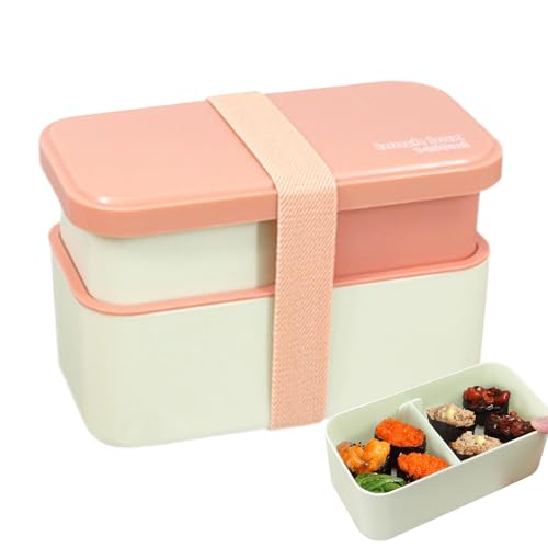 大人用ランチボックス,1450ml 漏れ防止 電子レンジ対応 ボウル 保存容器,2段 ミールプレップ ランチボックス カトラリーセット と 密封ストラップ 付き - スナック 仕事 大学 学校 ピクニックのための