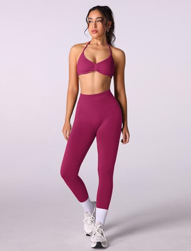 ABOCIW Workout Sets for Women 2 Piece Seamless Halter Sports Bra Scrunch Butt High Waist Leggings Gym Yoga Outfits3