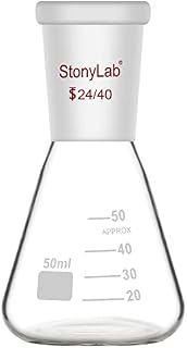 StonyLab Glass 24/40 Erlenmeyer Flask, Borosilicate Glass Heavy Wall Flask with 24/40 Standard Taper Outer Joint, 50ml