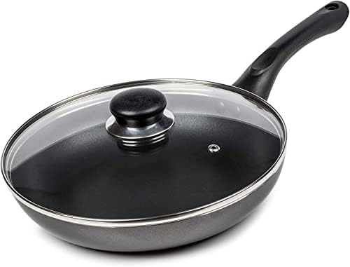 Premier Cookware Essentials Frying Pan with Lid - Non Stick Fry Pan with Glass Lid - Induction Suitable Saute Pan - 24cm