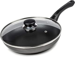 Premier Cookware Essentials Frying Pan with Lid - Non Stick Fry Pan with Glass Lid - Induction Suitable Saute Pan - 24cm