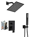 JingGang Matte Black Shower System Bathroom Rainfall Shower Faucet Set Complete Wall Mounted 8 Inch Shower Head and Handle Set with Rough-in Valve Body and Trim Kit