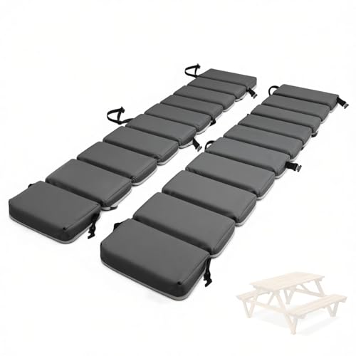 MFPMTUXO 2 Pcs Outdoor Picnic Bench Cushion Waterproof Picnic Table Seat Cushions with Buckles Olefin Benches Pads for Garden Camping Patio (Dark Grey 48 * 10in)