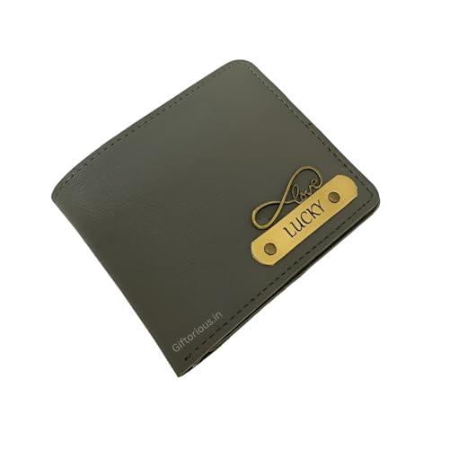 Image of Customised Original Leather Wallet for Men with Name, Personalized Purse (Grey) Unique and Stylish Gift for Brother, Husband, Boyfriend, Birthday, Anniversary, New Year, Valentine's Day