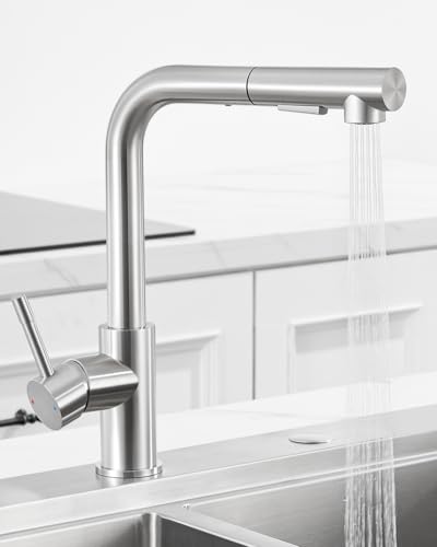 Sofetiy Wasserhahn Küche Ausziehbar, Küchenarmatur mit Brause Zwei Wasserstrahlarten, Hochdruck Armatur Küche, Spültischarmatur Edelstahl Gebürstet, Einhebel Mischbatterie Küche 360° Drehung