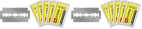 Feather Double Edge Safety Razor Blades - (50 Count) - Platinum Coated Hi-Stainless Steel Razor Blades - Fits Most Safety Razors - Super Sharp for Close Shaves - Japanese Quality (Pack of 2)