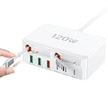120W USB C Fast Charger with Dual Retractable Cables,8-in-1 Retractable USB Plug UK Charging Station,Travel Essentials Multiport USB Power Hub for iPhone 17 16 15 14,iPad,5ft Cord