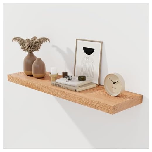 RICHFOCUS Floating Shelves for Wall 36 Inch Solid USA-Sourced Oak Wooden Shelves for Bathroom Kitchen 9" Deep Modern Wood Shelf with Heavy-Duty Bracket for Wall Mounted, Natural Finish