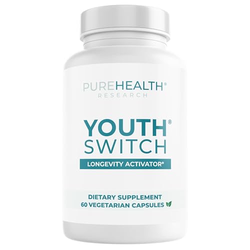 PUREHEALTH RESEARCH Youth Switch - Anti Aging Supplement for Women & Men - Longevity Mix for Healthy Aging - with Ashwagandha, Cats Claw Extract, Astragalus Root, L-Lysine HCL & More - 60 Capsules