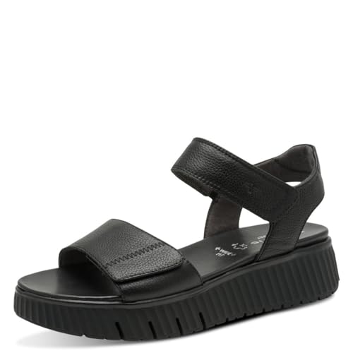 Tamaris Comfort Damen Sandalen flach aus Leder Plateau Schwarz (Black) 39 EU