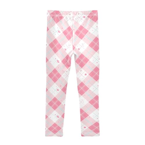 Pink Gingham Cute Kids Girl's Leggings Stretchy Full Length Activewear Exercise2