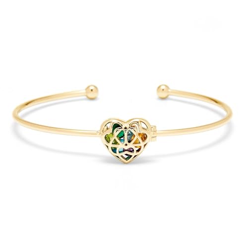 EVE'S ADDICTION Custom Gold Mother's Interlocking Hearts Birthstone Locket Bracelet - Personalized Birthstone Bracelets for Women - Heart Jewelry - Gifts for Mom