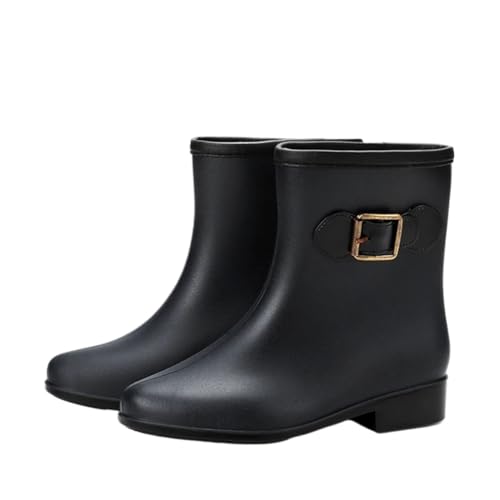 POAUYHB Women's Rain Boots Women's Fashion Rain Boots Short Tube Outdoor Anti-slip Waterproof Shoes Versatile Low Top Rubber(Black B,6)