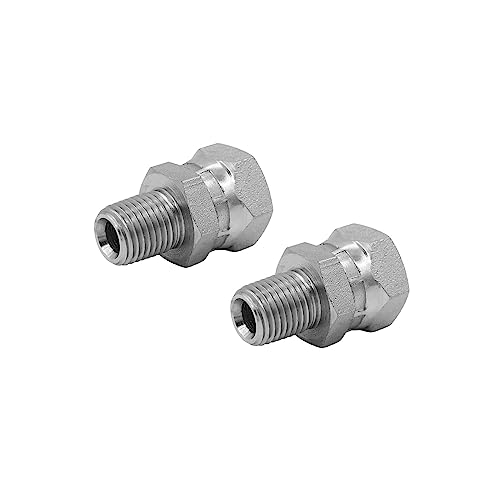 Image of (2-PACK) 1404-04-06 Hydraulic Hose Adapter Fitting 1 /4 inch Male (1 /4 inch-18NPTF) x 3 /8 inch Female Swivel (3 /8 inch-18NPSM) SAE Straight Pipe Joints Tube Connector Carbon Steel