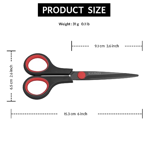 Image of KUONIIY 6 inch Ultra Sharp Titanium Coated Scissors with Comfortable Multi Purpose Handles, Black /Red