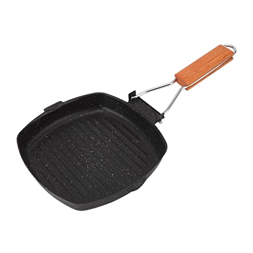 Grill Pan with Folding Handle, Square Nonstick Frying Pan Steak Special Pan for Stove Top, Induction (20 * 20cm)