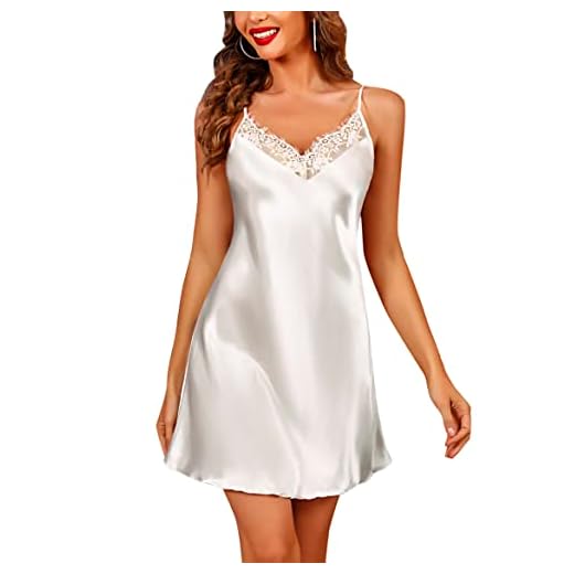 Marvmys Camisón de Mujer Verano Tirantes Seda Sexy Corto de Encaje XL para Dormir