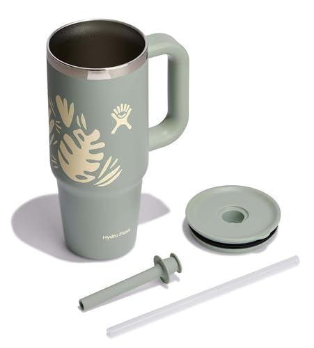 Image of Hydro Flask 24 Oz Travel Tumbler with Handle, Lid and Straw - Insulated Stainless Steel in 24 Oz Botanical Bliss Green