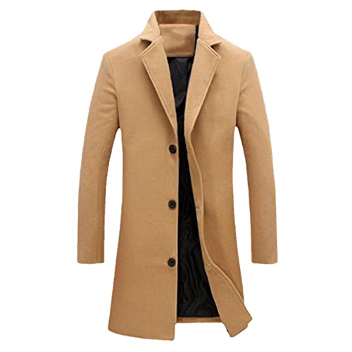 Manteau en laine mélangée Roquorl pour hommes long et chaud à boutonnage simple