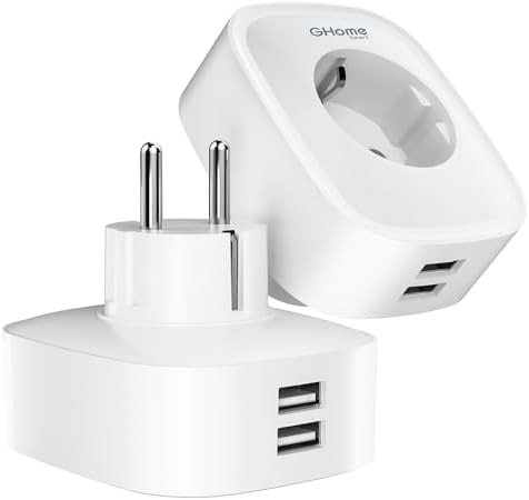 GHome Smart Gniazdko wtykowe z USB 16 A, 2-pak Alexa mierzy zużycie prądu, gniazdko Wi-Fi, funkcja Alexa, Google Home, WiFi Smart Plug z pilotem zdalnego sterowania, sterowanie głosem i harmonogramem