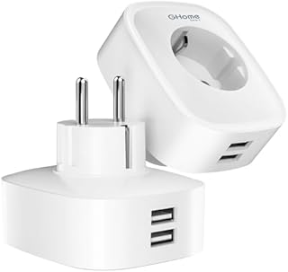 GHome Smart Gniazdko wtykowe z USB 16 A, 2-pak Alexa mierzy zużycie prądu, gniazdko Wi-Fi, funkcja Alexa, Google Home, WiFi Smart Plug z pilotem zdalnego sterowania, sterowanie głosem i harmonogramem