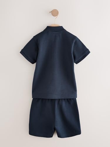 NEXT Jungen Standard Kurzarm-Polohemd mit Reißverschluss und Shorts Navy Textured 80-86