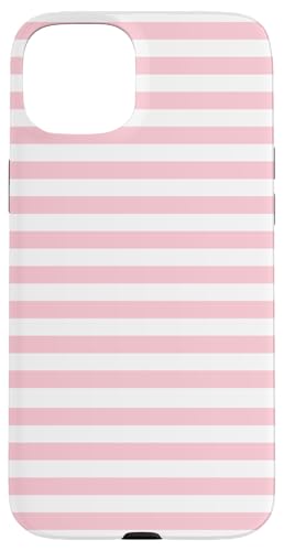 White and Pink Stripes Geometric Horizontal Lines Pattern X}zP[X iPhone 15 Plus p