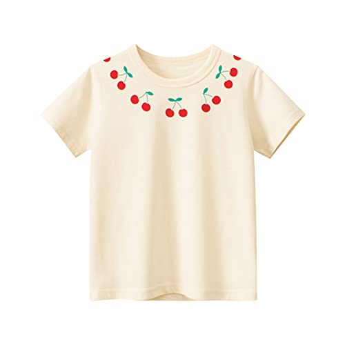 Betadog Toddler Kids Short Sleeve Graphic T-Shirt Pure Cotton Cherry Fruit Pattern Casual Top Girls Gifts for