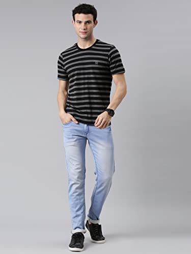 Image of F A S O Men's T-Shirt - Super Soft Combed Cotton Rich Fabric Sporty Striped Design Customized Comfort Fit