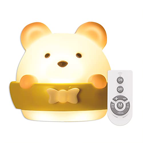 HXBEE キッズナイトライト、かわいいクマの赤ちゃん用ナイトライト ベビーベッドサイドランプ 子供用ナイトライト 寝室用 コールド&ウォームライト 10個の明るさ調節可能 内蔵バッテリー リモコン付き