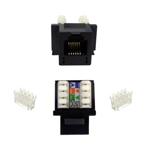 Keystone Insert - RJ11/RJ12 Female to 110 Type Punch Down, Compatible with All Wall Plates, Phone/Data Jack Adapter, Black
