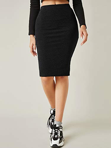 Milumia Women's Basic Stretchy Elastic High Waisted Bodycon Pencil Midi Skirt A Black Medium #TOP5