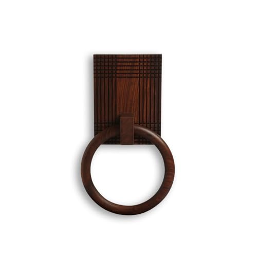 Image of ExclusiveLane 'Checkered Frame' Wooden Towel Ring Holder in Sheesham Wood | Handcrafted Towel Hanger for Bathroom Towel Holder Kitchen Towel Holder for Wash Basin Towel Ring (Sheesham Wood, Brwon)