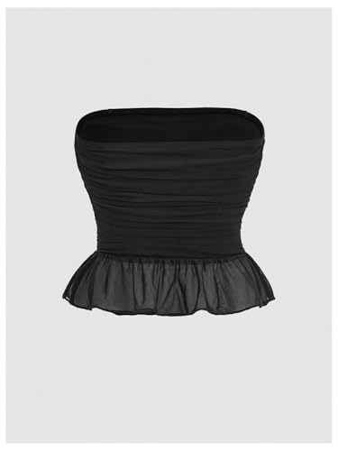 SweatyRocks Girl's Bow Ruffle Mesh Tube Tops Strapless Slim Fit Sleeveless Y2K Bandeau Top2